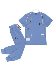 Two-piece Unisex Nursing Doctor Beauty Salon Skin Hospital Elastic Casual Workwear Uniform Nurse Scrub Jogging Suit Uniform Set
