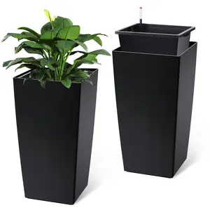 GARVEE 30" Tall Planter Set of 2: Heavy Duty, High Front Porch Planters with Drainage Holes & Water Level Monitor, Automatic Watering, Inner Bucket for Indoor/Outdoor Use, Available in White and Black, Ideal for Grande Plants and Trees