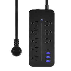 Power Strip Surge Protector 12-in-1 Power Bar with 8 Outlets & 4 USB Ports (1 USB C) for Travel, College, and Dorm Room Essentials