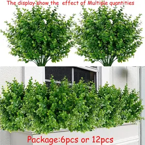 Artificial Plants Outdoor UV Resistant Eucalyptus Stems, Indoor Garden Decorative Shrubs, Fake Leaf Plant Pots for Porch Fence Hanging Baskets, Home Decor Accessory, Faux, Fake Greenery