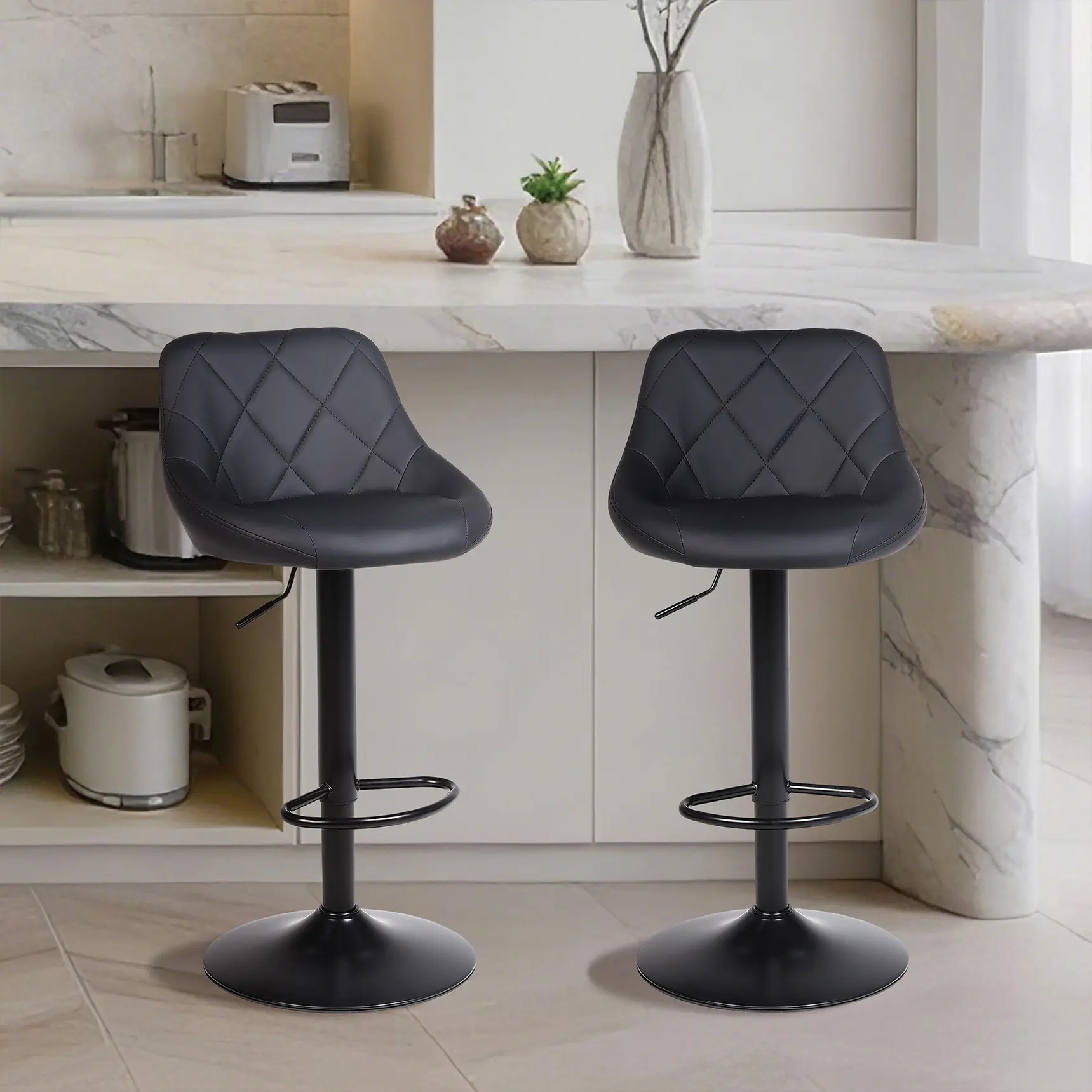 NUSETX Adjustable Swivel Bar Stools with Back - Modern Upholstery Barstools, 300lb Capacity, Footrest, Armless Faux Leather Counter Height Chairs for Kitchen Island, Spot Clean Home Bar Furniture