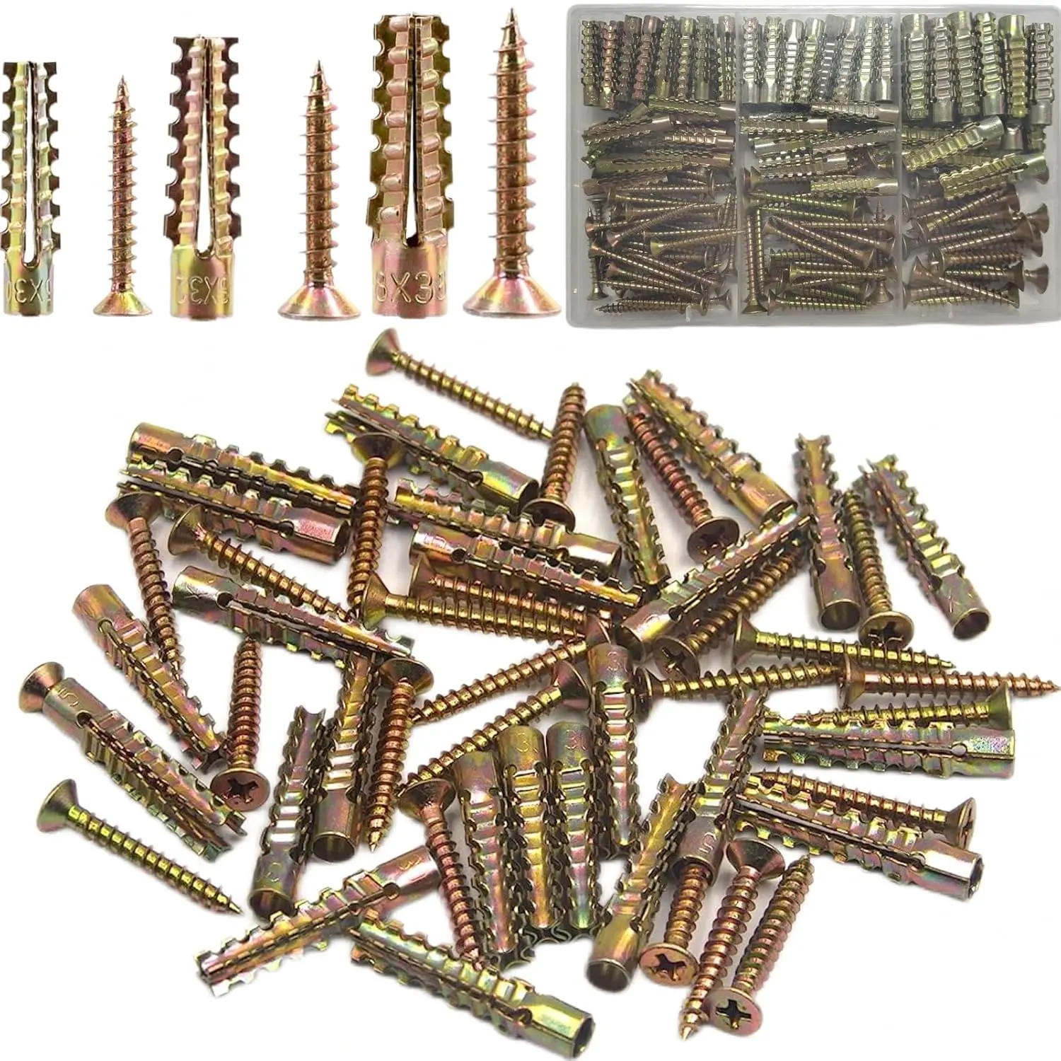 100pcsMetal Expansion Screws, Serrated BarbedCement  Anchors wall anchors for drywall galvanized expansion bolts fixing curtain fixing curtain Heavy-duty steel wall anchor bolt screw kit for use with cement walls and hollow bricks expansion bolt wooden