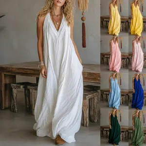 Casual Sleeveless Hollow Holiday Jumpsuit 2026 Fashion High Street Wide Leg Playsuits Simple Solid Color V-neck Summer Rompers