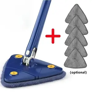 [5pcs 360 Mop] 5pcs Adjustable 360-Degree Rotating Triangle Mop | 1 for Comprehensive Cleaning on All Surfaces Perfect Home, supplies, Retractable Toilet Plastic Kitchen Mop+5 Replacement Wipes