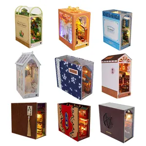 1PC Book Stand Assembly Model DIY Exquisite 3D Miniature Dollhouses Bookshelf Room Decorations Mini Craft Kits for Living Room Tabletop Holiday Gifts Thanksgiving Halloween Christmas Birthdays Tools Glue Batteries Not Included