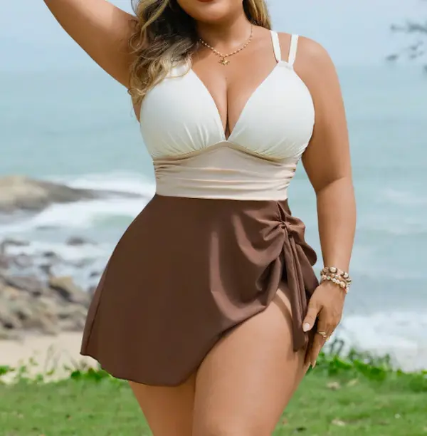 Women Nude Toned Plus Sized Tankini Set Swimsuit