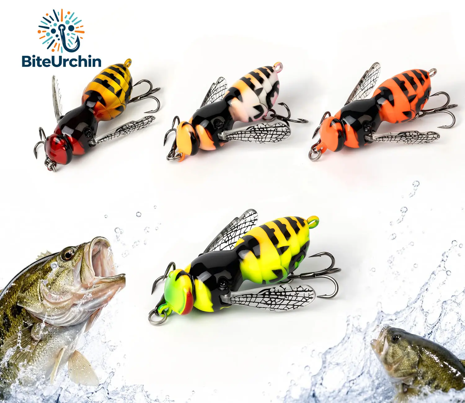 Bionic Wasp Crawler Topwater Fishing Lure - Floating Short Length ABS Plastic Swimbait with Sound-Attracting Fish Luring Design, Carbon Steel Treble Hooks for Bass, Pike Freshwater & Saltwater Fishing