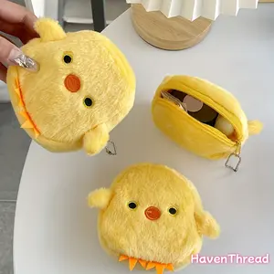 Cute Chick Plush Coin Purse with Keychain, Mini Zippered Wallet, Compact Wallets for Women, Holds Keys Cash Cards - Ideal for Birthdays, Valentine's Day