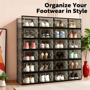 drawers big 6/12/24Pcs Shoe Organizer Clear Plastic Stackable Storage Bins for Closet Thickened Transparent Shoe Boxes with Lid