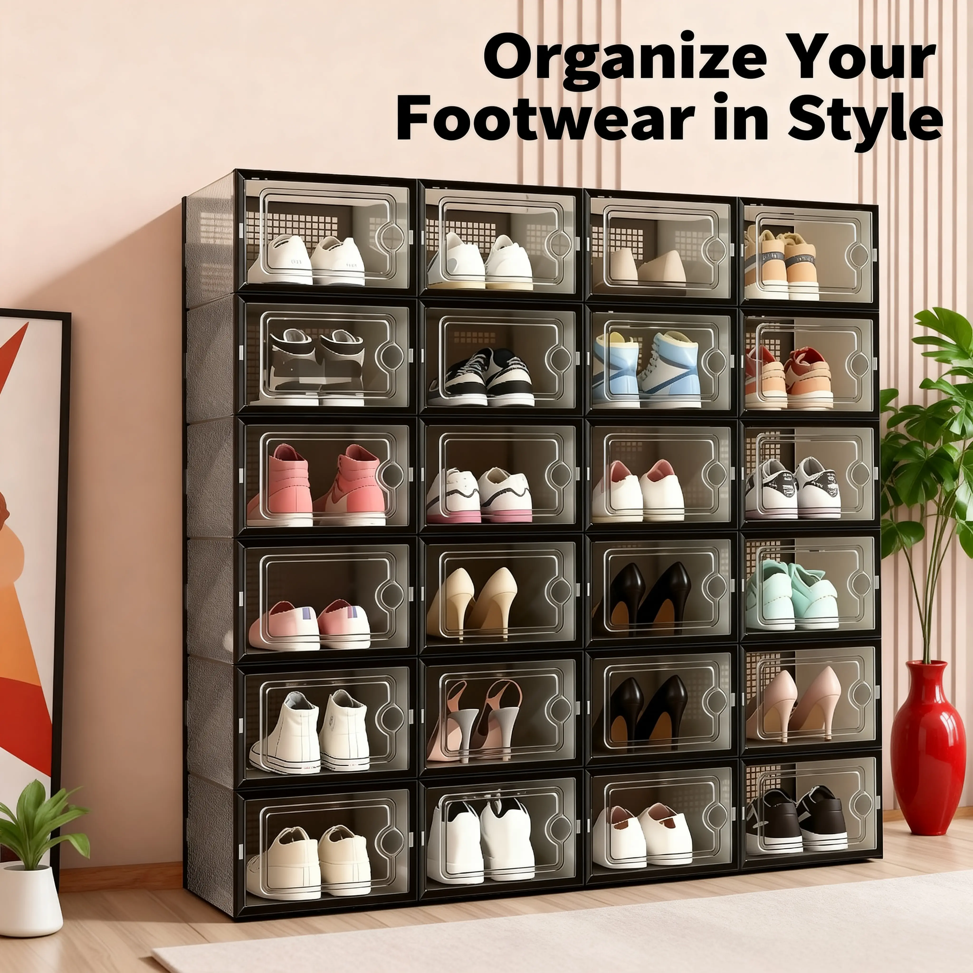drawers big 6/12/24Pcs Shoe Organizer Clear Plastic Stackable Storage ...
