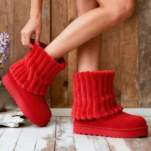 Women's Winter Platform Snow Boots Suede Fuzzy Faux Fur Lining Ankle Boots Round Toe Footwear Girl Comfortable Warm Wide Calf Short Boots Outdoor Indoor Shoes for Daily Wear