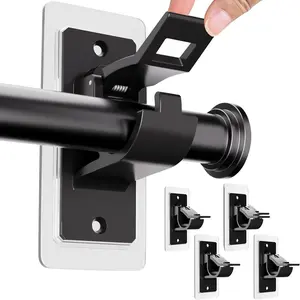 4 Pack Rod Holders No Drilling, Renter Friendly Rod Brackets, Duty Rod Hanger for 0.5'' to 1.2'' Rods, Apartment Dorm (Black)