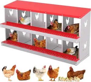 【Christmas Gift】10 Holes（Red) Metal Chicken Nesting Boxes, Chicken Egg Laying Box , Large Vented Holes Chicken Coop with Rollout Egg Collection, Wall Mount Coops for Chickens, Hens