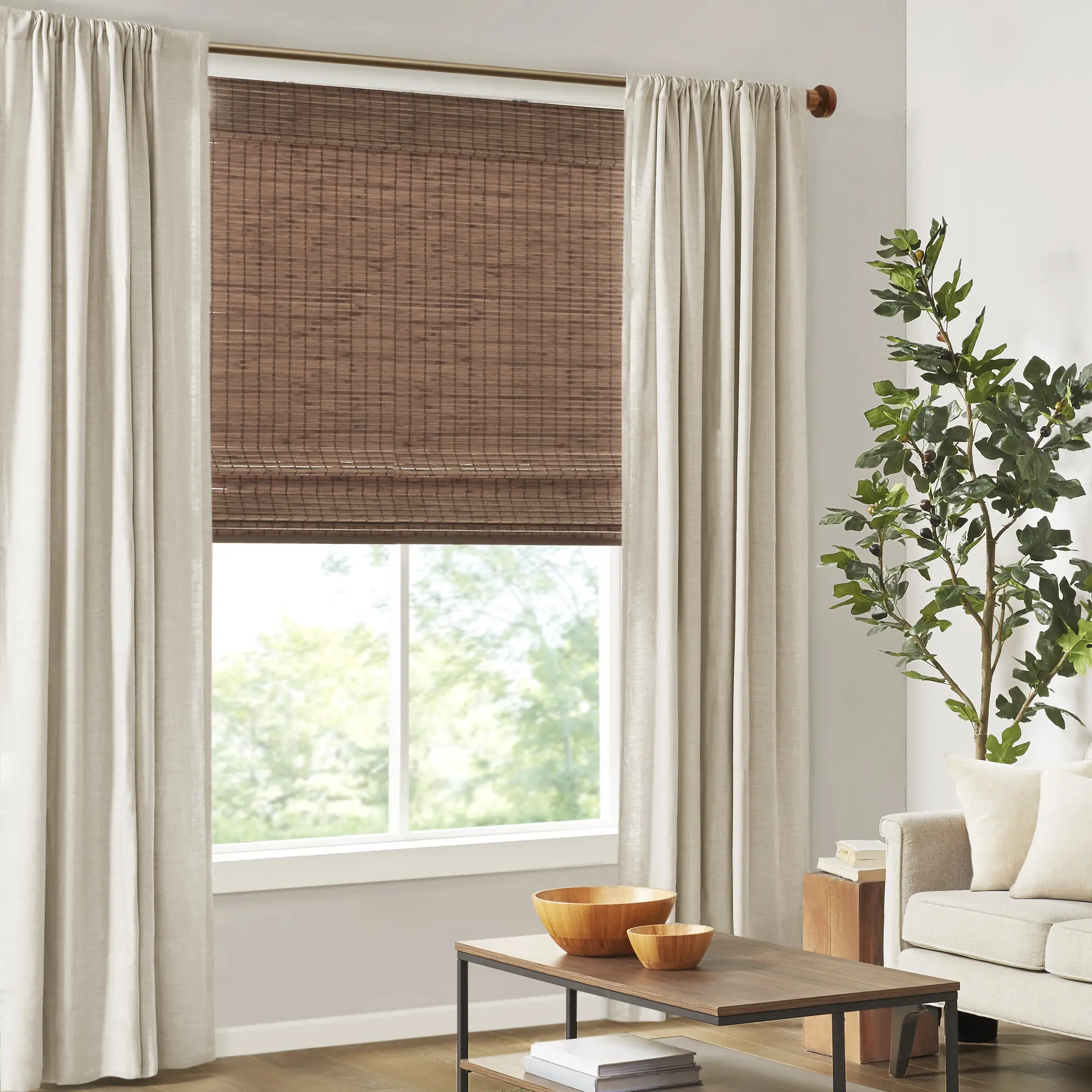 Natural Bamboo Light Filtering Roman Shade - 64"L Ready-to-Install Sunlight Dimming Panels, Stretch, Shrink and Some Warpage Features for Household Window Coverage,back to school,dorm essentials,home decor,home essentials