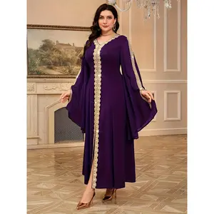 Plus Size, Plus Size Women's Abaya Dress - Full-Length White Piping & Short Sleeve (No Bulk) - Elegant Muslim Wedding Guest Dress, Hajj & Umrah Attire, Machine Washable, Year-Round Wear