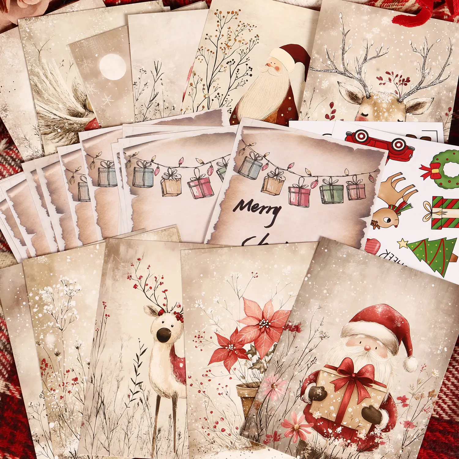 JAIIMAN 16cards, 16letter papers, 20stickers, 2envelopes Vintage Angel Christmas Decorative Postcard Set, Diy Card Set, Ephemera Kit, for Scrapbooking Supplies, Greeting Card, Christmas Collage Decoration, Blessing Postcard, Junk Journals