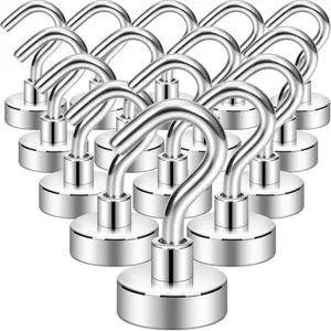 Magnetic Hooks, Silver Color, Ideal for Classrooms & Kitchens, Removable Hooks, Durable Design for Secure Attachment, 15-Pack Set