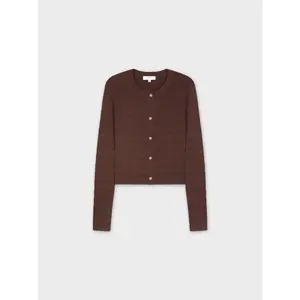 RIBBED CROPPED CARDIGAN-BROWN