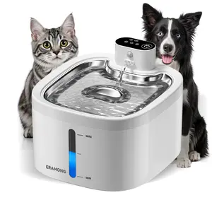Eramong Smart Indoor Wireless Cat & Dog Water Drinker Ultra-quiet 3.5L/118oz Battery-Powered Fountain with Stainless Steel Tray & Motion Sensor for Cats & Dogs