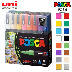 16pcs UNI PC-3M POSCA Markers Set Acrylic Pen 0.9-1.3mm Painting Graffiti High Quality Japanese Stationery Office Supplies
