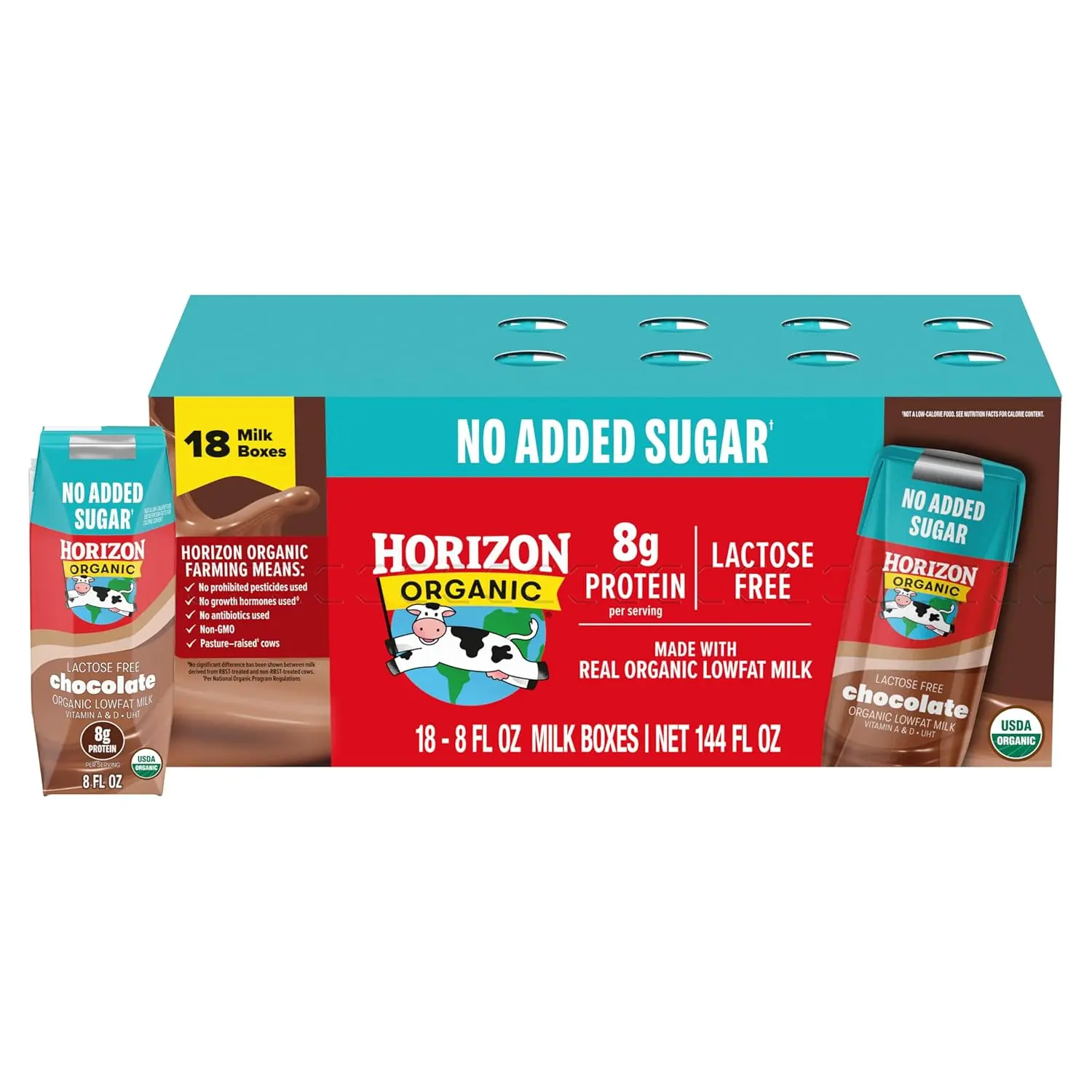 Horizon Organic Shelf Stable Whole Milk Boxes, Pack of 18 - 8g Protein per Serving
