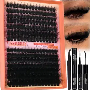 Manga Lash Clusters Kit With Spikes 180D+280D Volume Eyelash Clusters 12-22MM Long Fairy Lash Extension Spiky Cluster Eyelash Extensions 224Pcs Thick Individual Lashes DIY at Home by Anforlin