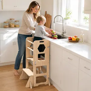 4-in-1 Toddler Kitchen Step Stool- Foldable Learning Tower with Blackboard for Kids Ages 1-3 summervibes summerwins