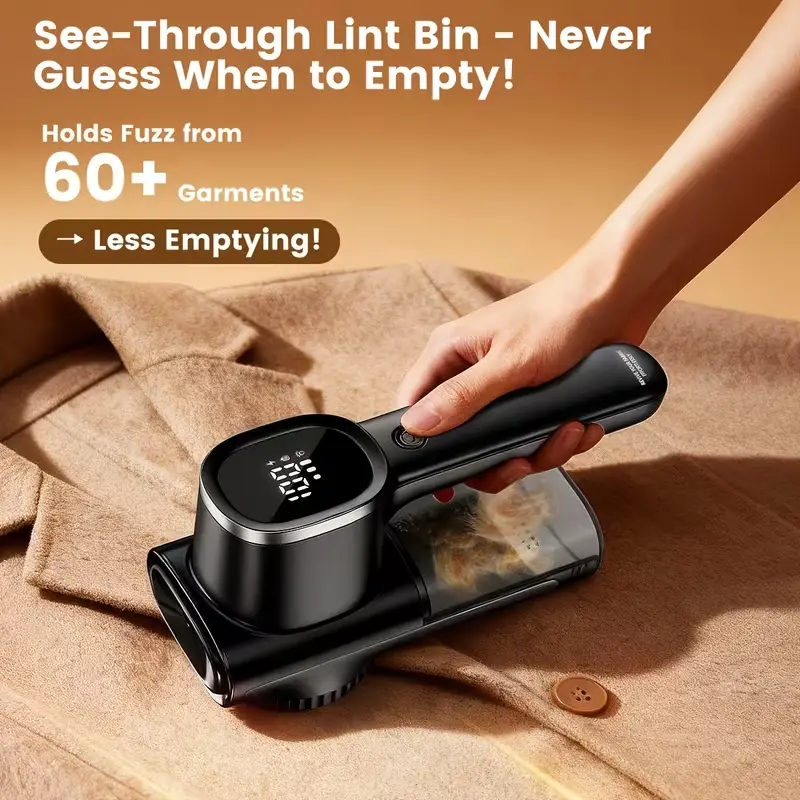 Wireless Rechargeable Lint Remover Fabric Shaver with Local Warehouse - 6-Leaf Blades, 3-Speed Digital Display, LED Illumination, Long Runtime, Effective Fuzz Removal for Clothing, Sweater, Black,back to school,back to school haul
