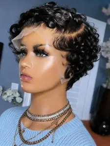 Pixie Cut Wig 8inch 13x4 lace frontal wig Human Hair Wigs Short Bouncy Curly Pixie Cut Wigs For Women Wave Wig Lace Hairline Wig