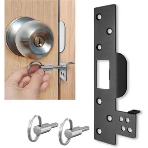 Door Barricade Strike Plate with Locking Pins, Forced Entry Resistance, Anti-Theft Reinforcement for Home Apartment Bedroom, Heavy Duty Striker