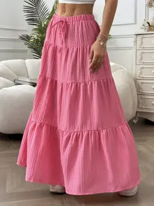 Spring Summer Women's Midi Skirt, Tie Detail Patchwork A-Line Skirt, Loose Fit Long Pants, Fashionable Aesthetic Ladies' Clothing