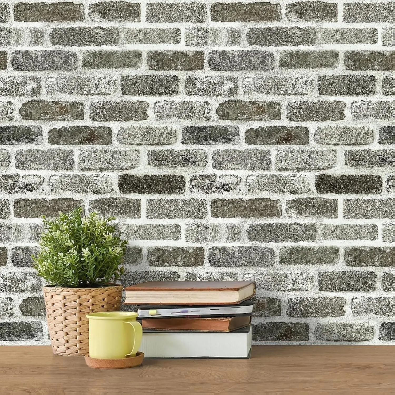 Faux Grey Brick Peel-and-Stick Wallpaper, 17.7 inches x 118.1 inches Self-Adhesive Removable Vinyl Backsplash Contact Paper, Textured Wall Decor for Bathroom, Kitchen, Living Room Room Transformations DIY Makeover