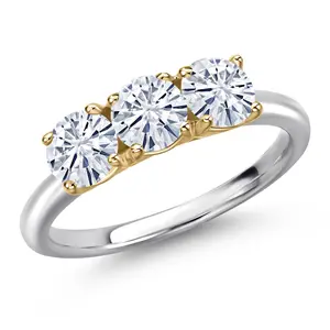 Gem Stone King 925 Silver and 10K Yellow Gold White Moissanite Engagement Ring For Women | 1.50 Cttw | Round 5MM | Gemstone Birthstone