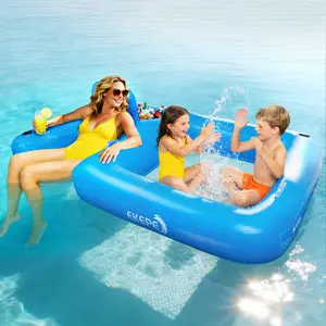 2-in-1 Inflatable Pool Float, Heavy Duty Inflatable Pool Float with Built-in Cooler & Cup Holder – Floating Dock Lounge Chair & Water Hammock for Tanning, Swimming, Ocean, Lake & Summer Outdoor Fun