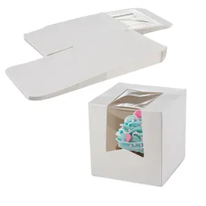 MT Products White Single Cupcake Boxes with Window 4.5" x 4.5" - Made in the USA