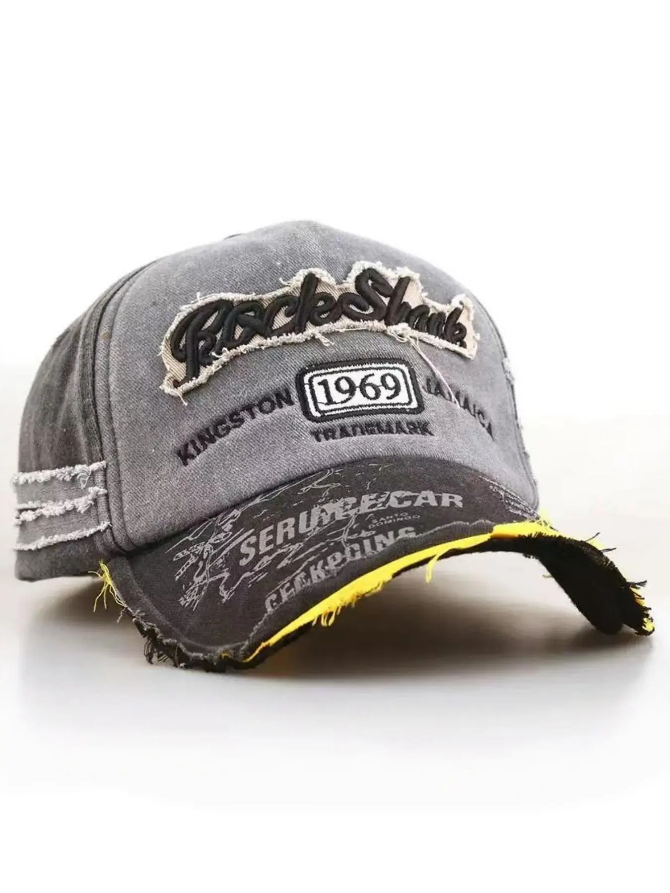 Retro washed Classic Baseball Cap, letter decoration, adjustable unisex dad hat, Men, suitable for outdoor sports and hip-hop style, rock head design, Adjustable casual hats