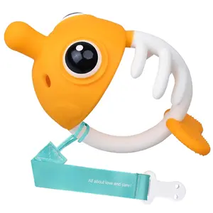 Clownfish Teethers  Babies 3-6 Months, Baby Teething Toys 6-12 Months with Lanyard to Attach on, Silicone Tether with Different Textures to Gnaw, Ergonomic  Little Hands, Saffron