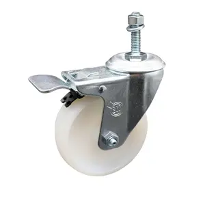 212 MAIN Service Caster SCC-TSTTL20S414-NYS-381615 Swivel Type Nylon Threaded Stem Caster, 4x1.25 in. White Nylon Wheel, 0.38 in. Stem, Total Locking Brake, Lock Brake