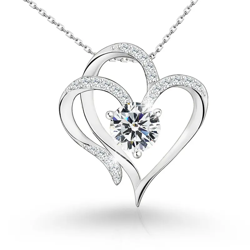 S925 Sterling Silver Diamond-Encrusted Double-Layer Heart-Shaped Necklace, Popular Light Luxury Design, Versatile Collarbone Chain