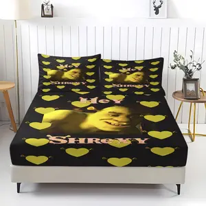 3-Piece Shrek Pattern Bedding Set, Bed Sheets Set, Comfortable Printed Design, Includes 1 Fitted Sheet & 2 Pillowcases, Non-Slip, Perfect Gift