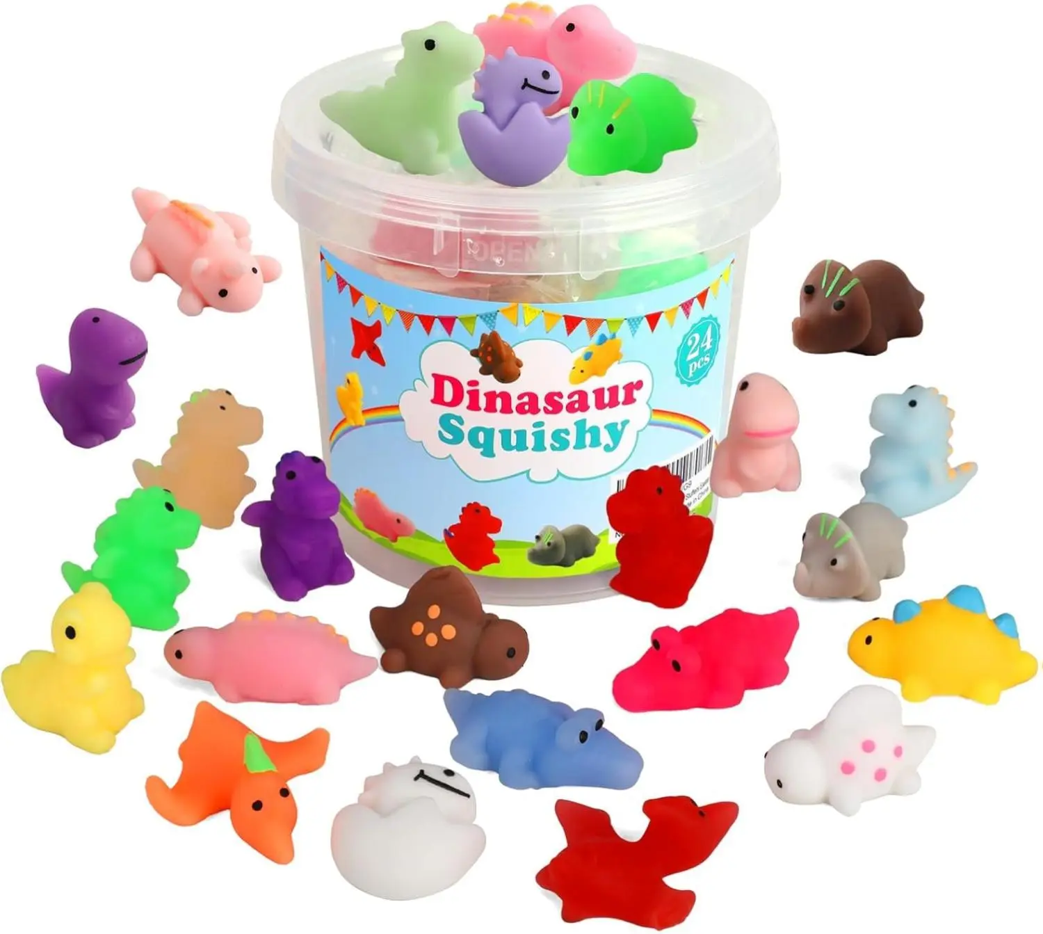 Unisex 24-Piece Vivid Dinosaur Mochi Squishy Fidget Toys Gift Set, Fruit-Infused Stress Relief Squishies, Classroom Prizes, Party Supplies for Kids, Ideal for Birthdays, Christmas Stockings, Valentine's Day