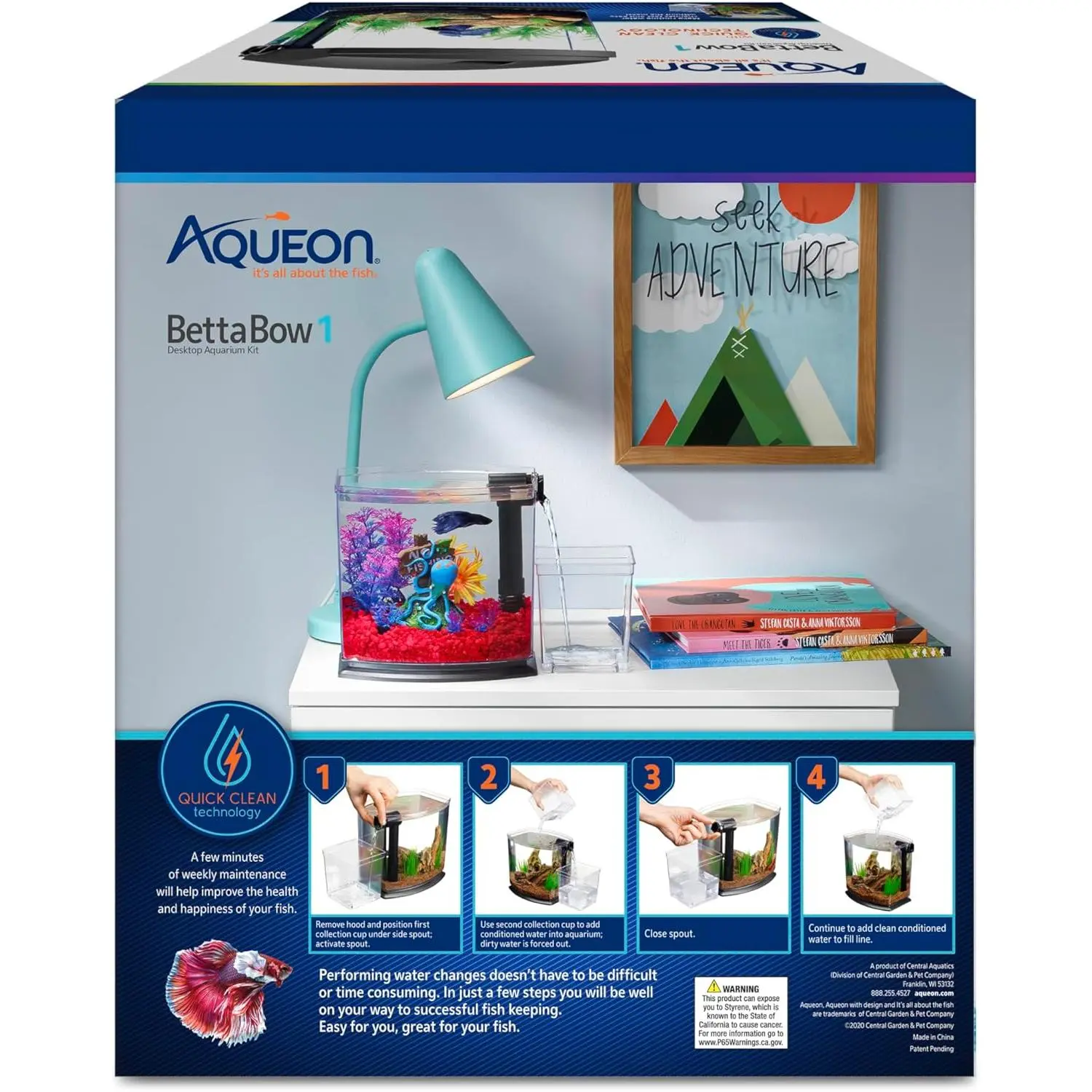 Aqueon BettaBow 1 Gallon Black Freshwater Betta Fish Aquarium Kit with Quick Clean Technology