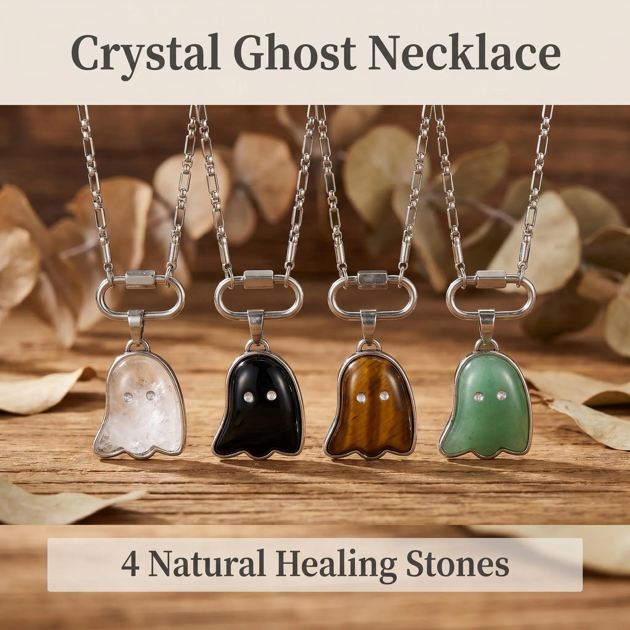 Crystal Ghost Necklace, 20in Crystal Chakra Healing Jewelry for Reiki Practice & Daily Wear, Crystal Necklaces, Chakra Healing Necklaces