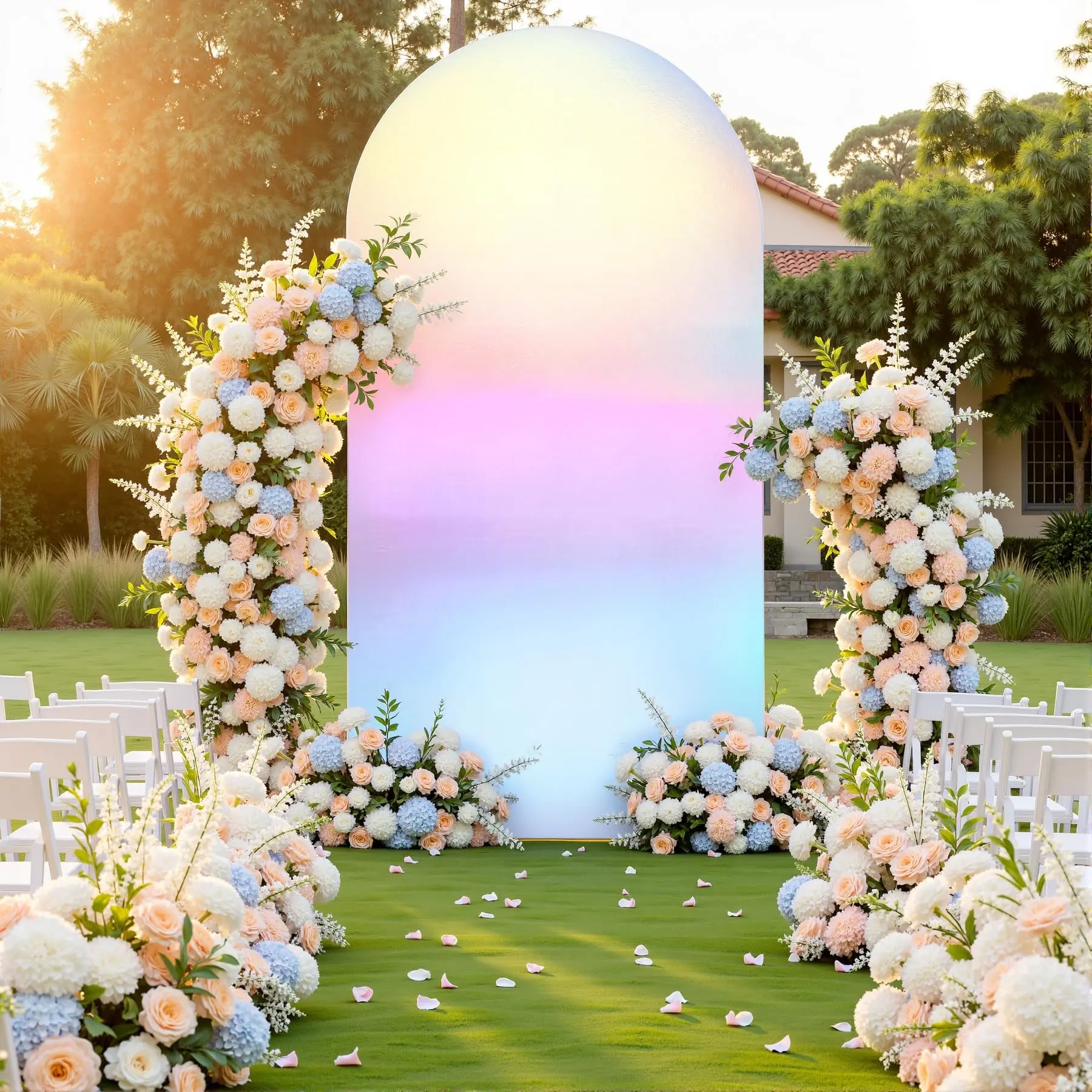 Stretchy Wrinkle-Resistant Spandex Slip-On Arch Backdrop Cover - Reversible Durable Double-Sided Golden Backdrop Wraps, 1.8m Height Iridescent Photo Prop for Wedding, Party Decorations (All Seasons Indoor Use)