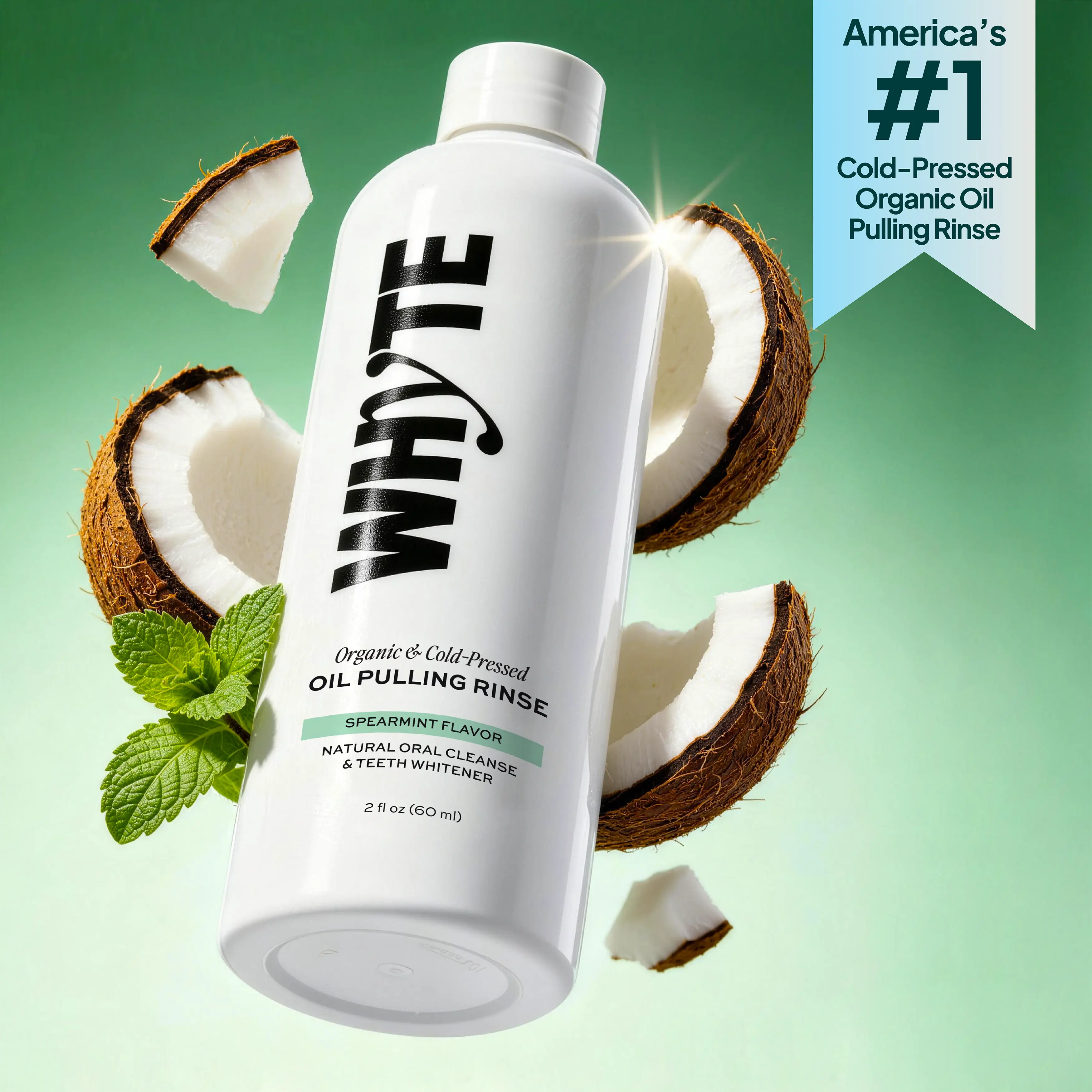 Whyte Organic Oil Pulling Mouthwash, Unisex 8 fl oz Spearmint Cleanser with Coconut & Clove Oil - Teeth Whitening, Oral Detox, Gum Health, Alcohol & Fluoride Free Fresh Breath Dental Oral Care, Teeth Cleaner, Fresh Breath Mouthwash