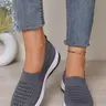 Knitted Hollow Out Breathable Sneakers, Lightweight Non-Fatigue Soft Sole Mom Shoes, Mid-Aged Walking Shoes, Slip-On Lazy Shoes, Lightweight Slip Ons