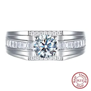 Genuine 925 Sterling Silver Wedding Rings for Men Moissanite 1.25Ct Round White Simulated Diamond Luxury Fine Jewelry BR1849_MO #Love Story