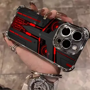 High-definition Red Pattern on Circuit Board, Suitable for Aesthetic Electroplated TPU Case, Compatible with iPhone 17 16 15 14 13 12 11 X XS PRO PLUS MAX AIR, Four-corner Anti-drop Transparent Casual Soft Silicone Phone Case, Personalized Gifts