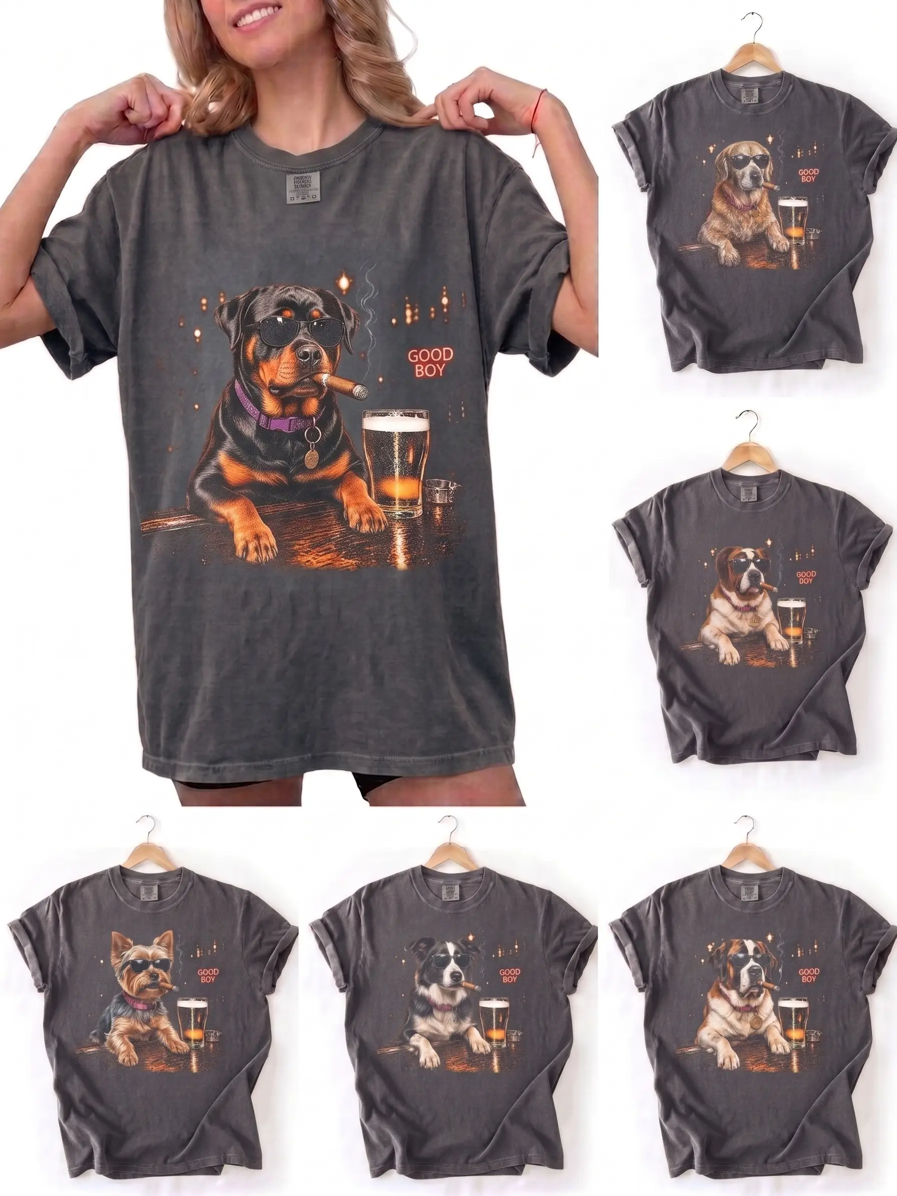 Women's Comfortable Loose Short-Sleeve T-Shirt - Comfort Colors, 30+ Dog Breeds Graphic, Funny Rottweiler Design, Vintage Puppy Print, Dog Lover Gift, Unisex Animal Lover Top, Shortsleeve, Tops
