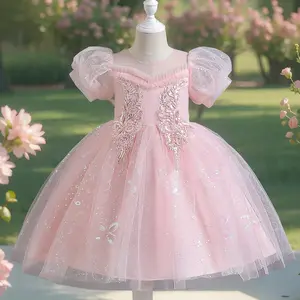 Girls Princess Dress Short Tulle Puff Sleeve Halloween Christmas Costume Party Outfit Fancy Dress Up Holiday Gown Cute Festive Clothes